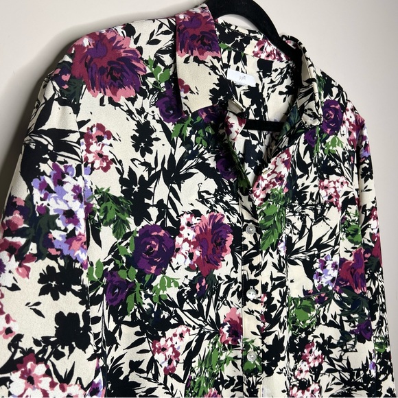 J Jill Relaxed Shirttail Blouse Oat Floral button Down Shirt Pocket XL - Picture 7 of 12
